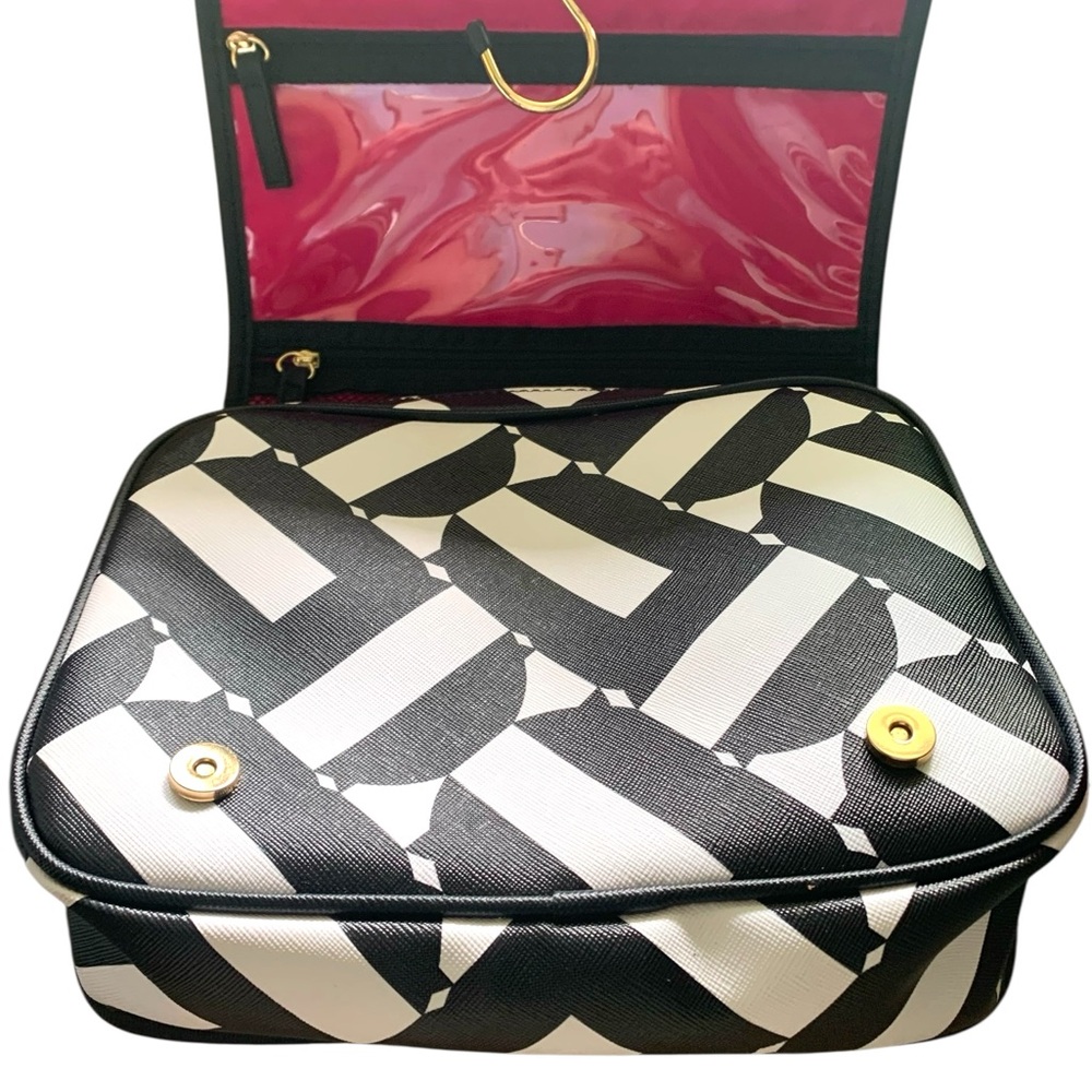 Trina Turk Black White Hot Pink Toiletries Bags with Geometric Design - Picture 5 of 6